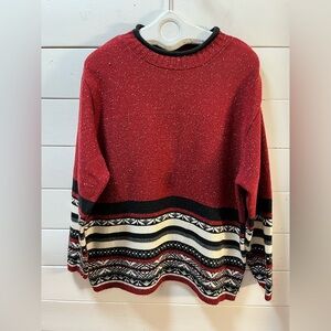 CLAIRE FRANCE Vintage Burgundy Pattern Knit Sweater – Size 2X